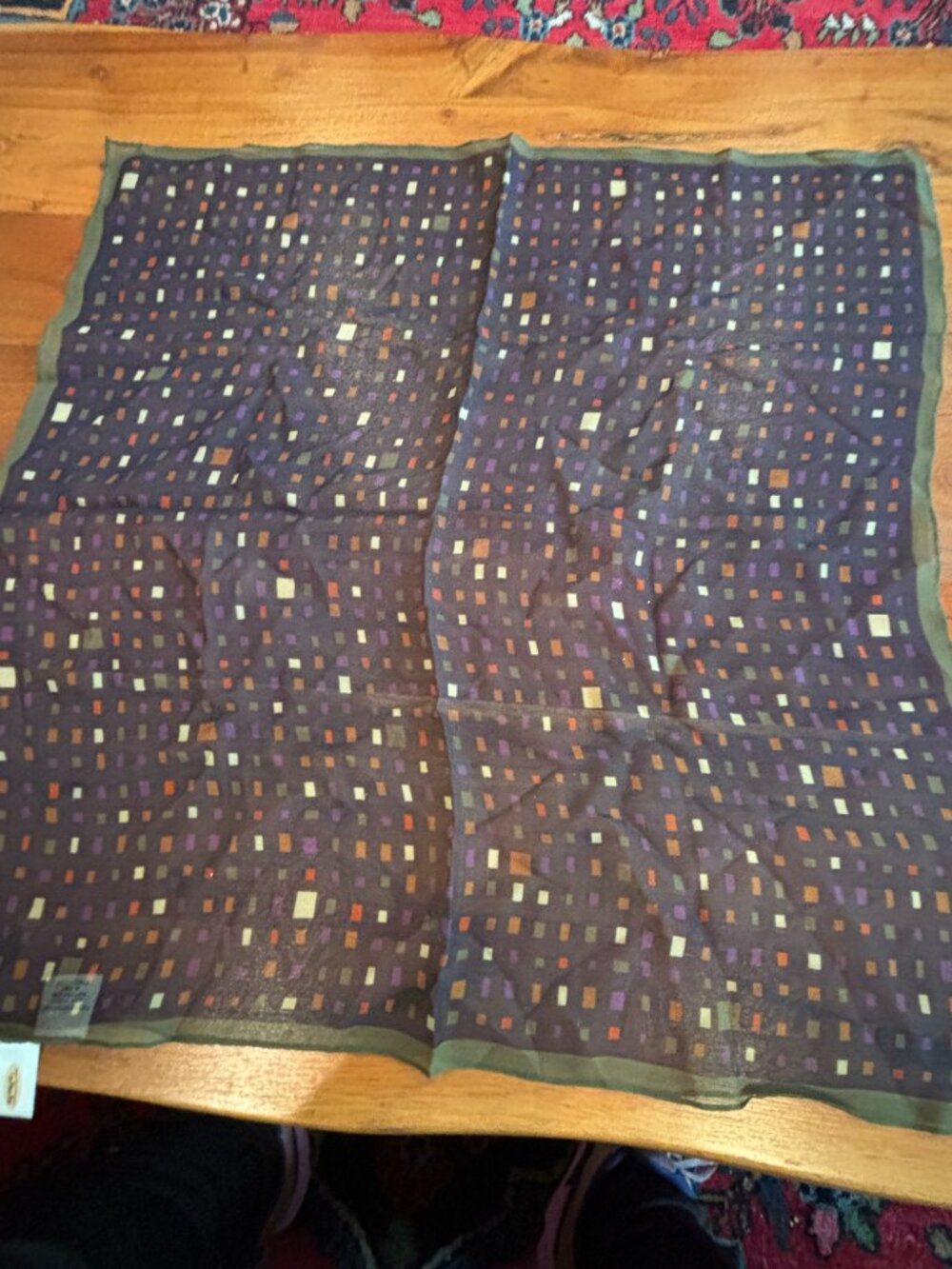 Talbots 100% Silk Square Scarf Geometric Blue/Multi 20" - Picture 6 of 8